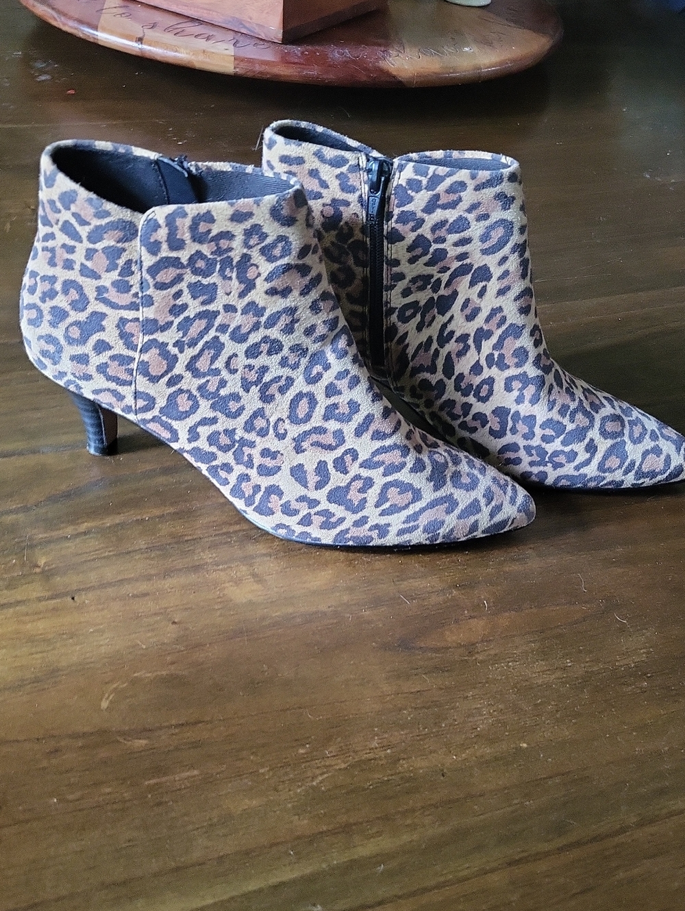 Clarks Leopard Print Pointed Toe Ankle Booties - Brown/Black